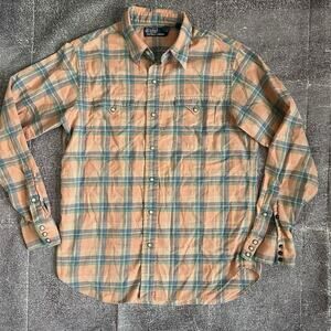 Men's Vintage 90s Polo Ralph Lauren Pearl Snap Orange Plaid Western Shirt Sz M